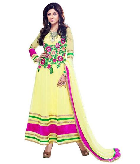 Fabdeal Party Wear Light Yellow Faux Georgette Semi Stitched Salwar Suit Buy Fabdeal Party