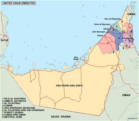 United Arab Emirates Political Map Eps Illustrator Map Vector World Maps