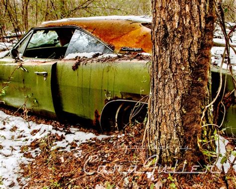 Photograph Of A 1968 Green Dodge Charger In The Snowy Woods Etsy