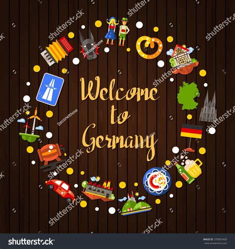 Welcome To Germany Vector Flat Design Travel Circle Postcard Template