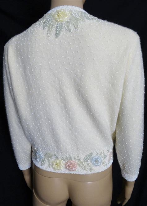 Vintage 1950s Beaded Sweater Pastel Beads50s Cardiganseed From
