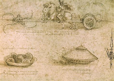 Leonardo Da Vinci Design For Various War Vehicles Drawing By