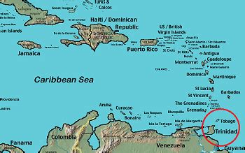 Map Of Trinidad And Tobago In The Caribbean