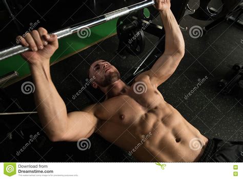 Muscular Man Doing Bench Press Exercise For Chest Stock Image Image