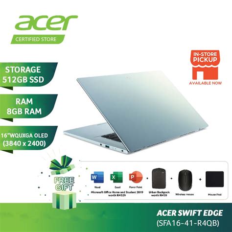 Acer Swift Edge 16 Oled Laptop Sfa16 41 R4qb R5 6600u Sfa16 41
