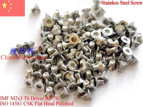 Stainless Steel Screws M2x3 Iso 14581 Flat Head Torx T6 Drive A2 70
