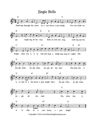 Jingle Bells Free Christmas Lead Sheet With Melody Chords And Lyrics