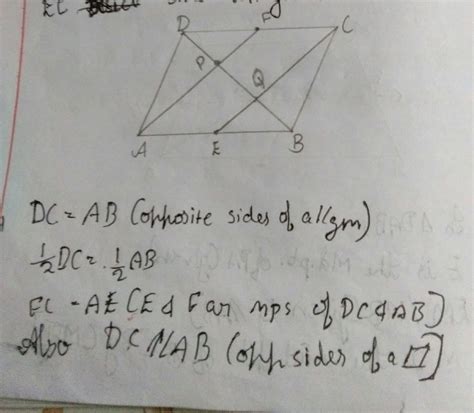 In A Parallelogram Abcd E And F Are The Mid Points Sides Of Ab And Cd
