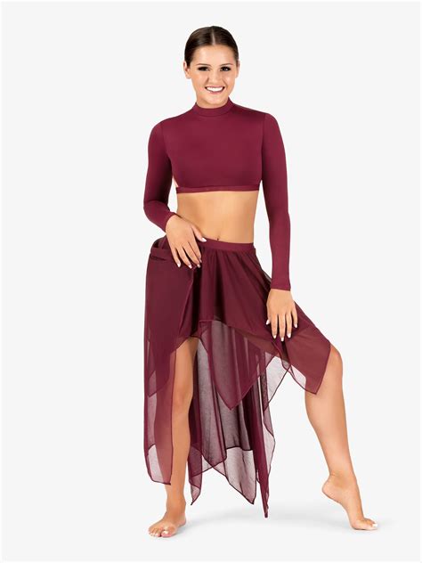 Womens Strappy Back Long Sleeve Dance Crop Top Dance Outfits Dance