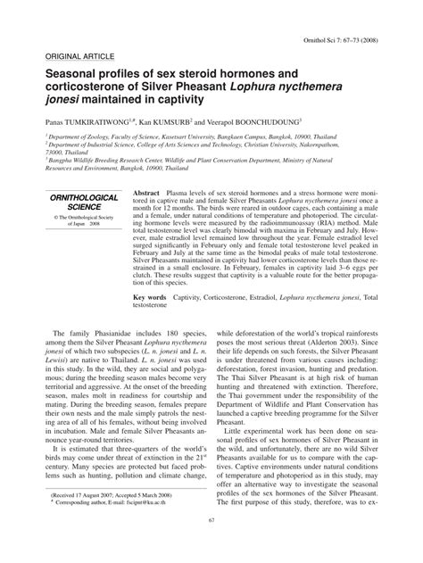 Pdf Seasonal Profiles Of Sex Steroid Hormones And Corticosterone Of