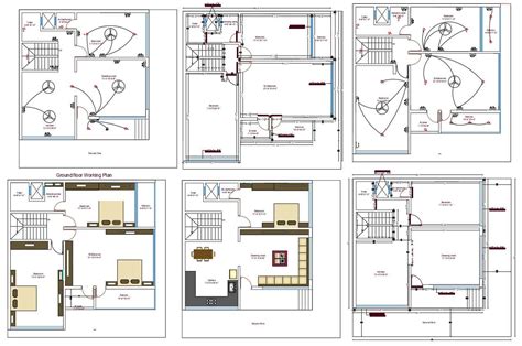 Four Bhk Bungalow Planning With Furniture And Electrical Layout Plan