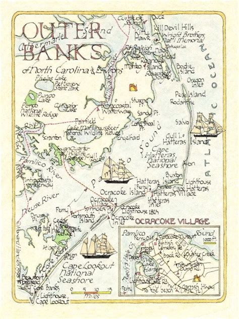 Outer Banks North Carolina Map Etsy Outer Banks North Carolina