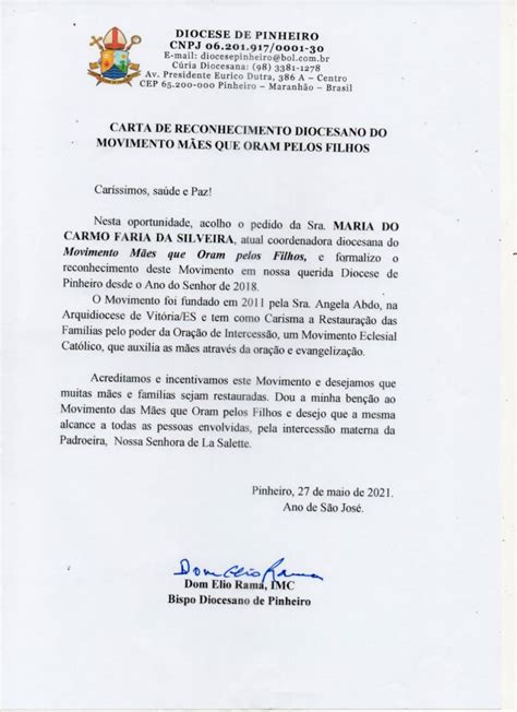 Movimento Recebe Carta De Reconhecimento Na Diocese De Pinheiro