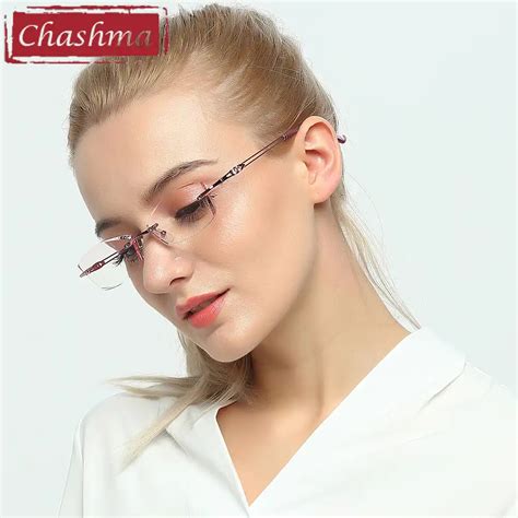 Chashma Brand Titanium Fashion Lady Eye Glasses Diamonds Rimless