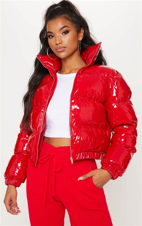 Red Shiny Puffer Coat
