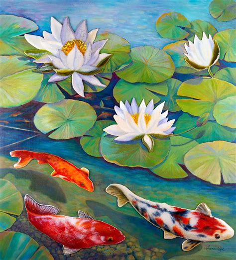 Water Lily Painting Koi Pond By Anne Nye Pond Painting Koi