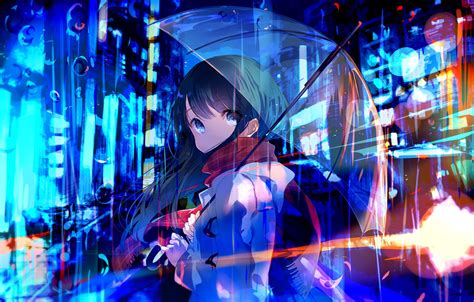 Umbrella Anime Girls Neon Wallpapers Hd Desktop And