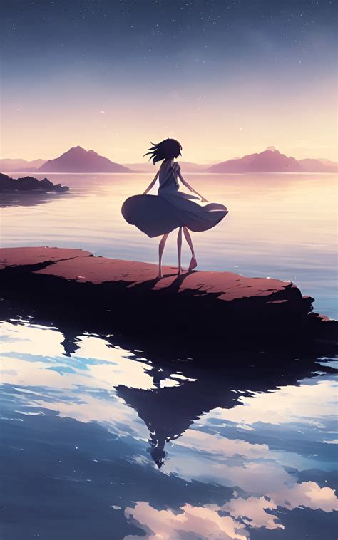 1600x2560 Anime Girl Walking On Water 2023 Ai Art 1600x2560 Resolution