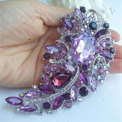 Silver Tone Bouquet Brooch Gorgeous Purple Crystal By Vanessajewel Purple Rhinestone