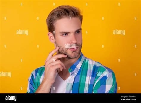 So Serious Mans Portrait Yellow Background Portrait Of Guy With