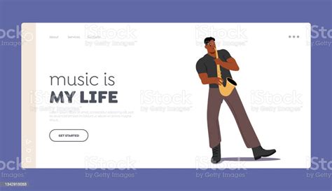 African Male Character Playing Saxophone Landing Page Template Music
