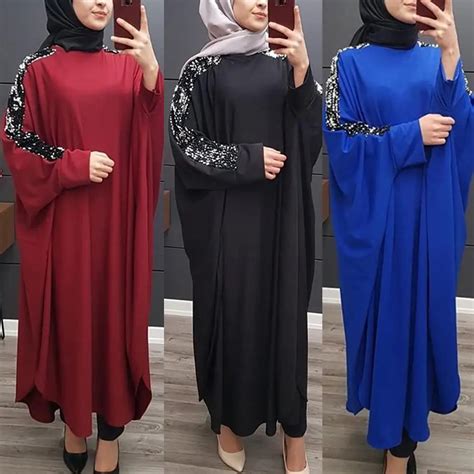 Women Sequins Abaya Batwing Sleeve Farasha Dress Arab Jilbab Full Length Maxi Dress Kaftan