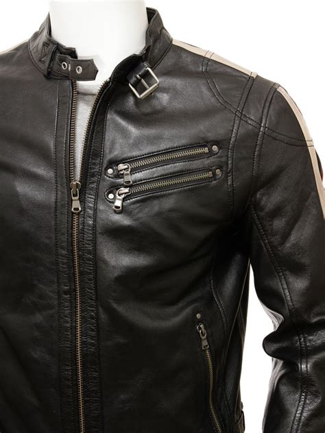 Mens Black Leather Biker Jacket Combrew Men Caine