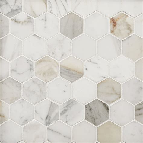 Calacatta 2 In Hexagon Marble Mosaic Tile Floor And Decor