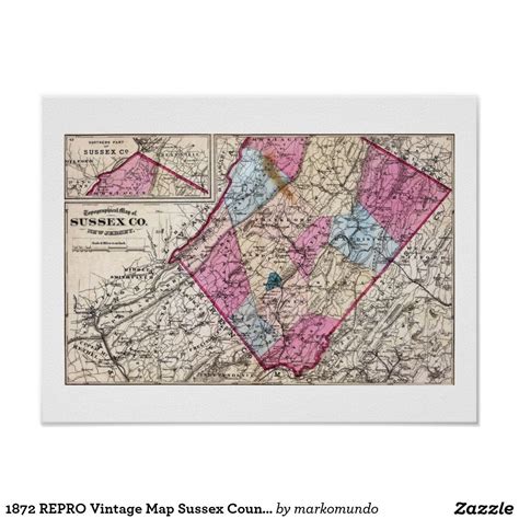 1872 Repro Vintage Map Sussex County Nj Poster Poster Prints Vintage