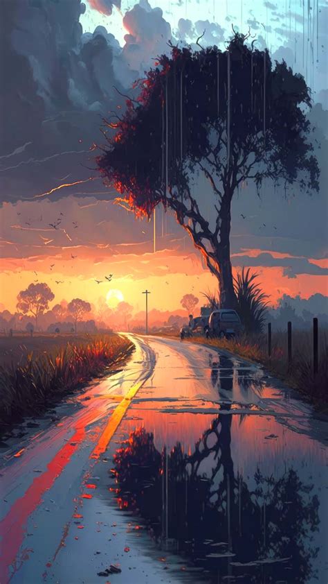 Sunset Rain Road Reflection Iphone Wallpaper Hd Iphone Wallpapers