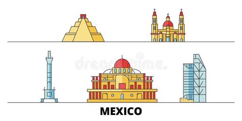 Mexico Mexico City Flat Landmarks Vector Illustration Mexico Mexico