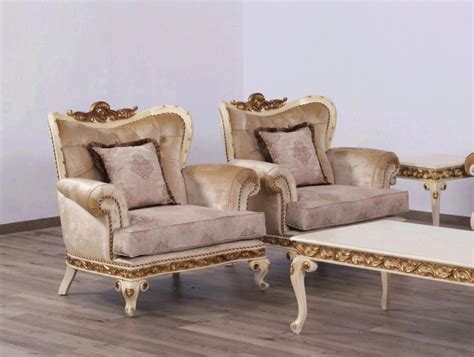 Luxury Beige And Gold Fantasia Chair Set 2pcs European Furniture