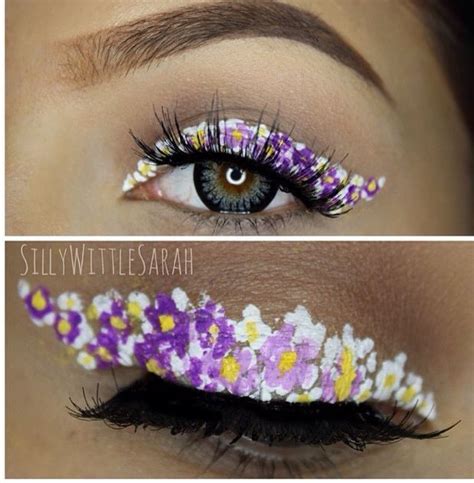 Flower Eyeliner Floral Eyes With Yellow And Purple Daisys On Eye Lid