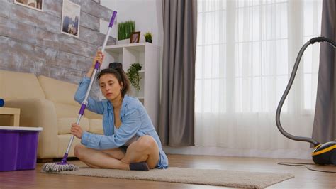 Fatigued Woman Solo House Cleaning Stock Footage Sbv 338535628