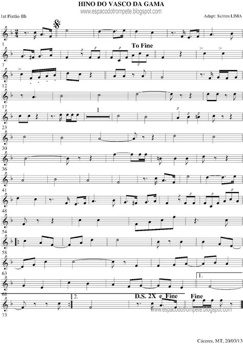 Parabéns para harpa cristã, pq sem a partitura é dificil tocar o. Hino do Vasco - Partitura - Trompete | Espaço do Trompete ...