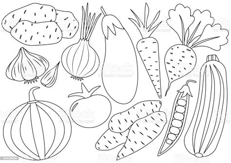 Vetores De Legumes Set Ícones De Desenhos Animados Livro De Colorir