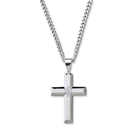Mens Diamond Accent Stainless Steel Cross Pendant Necklace
