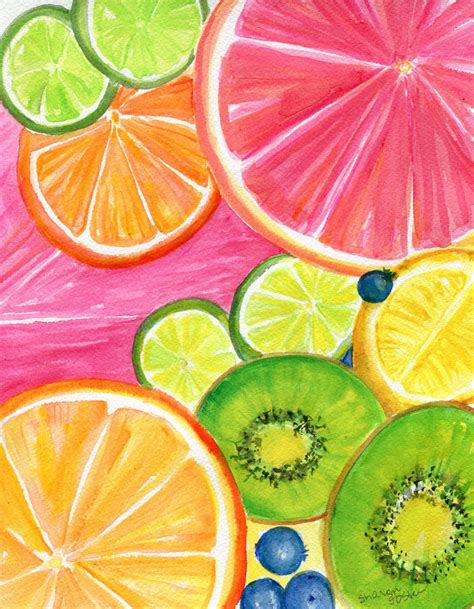 Citrus Watercolor Painting Kiwis Grapefruit Lemon Orange Limes