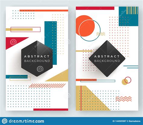 Two Abstract Retro Vertical Banners With Multicolored Simple Geometric