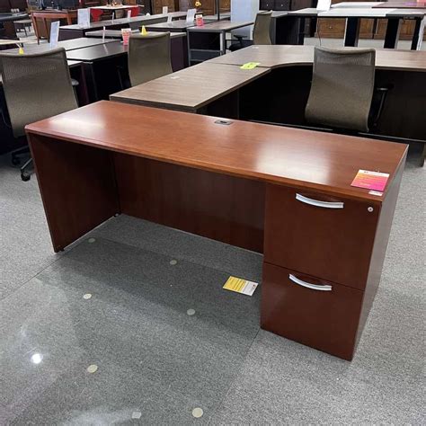 66 Ofs Cherry And Silver Credenza Desk With 1 Pedestal Filefile