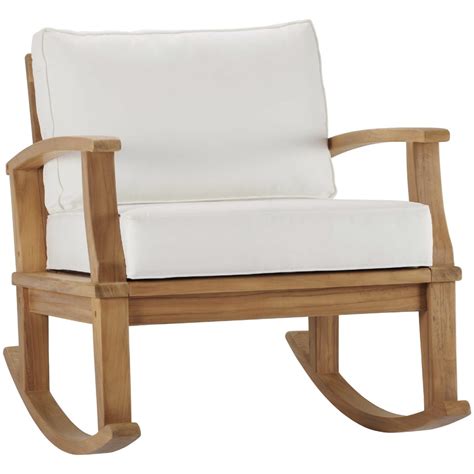 Marina Outdoor Patio Teak Rocking Chair In Natural White Modway