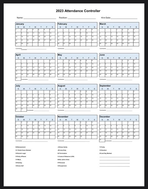 Free Printable Employee Attendance Calendar Pdf Free Download Word Printable Calendar