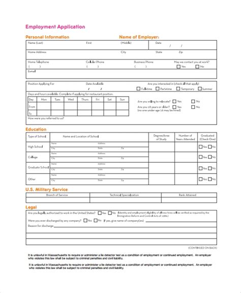 Free 7 Sample Employee Application Forms In Ms Word Pdf