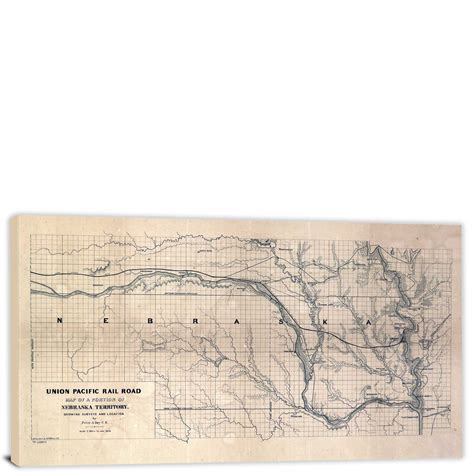Railroad Map Of Nebraska 1865 Canvas Wrap