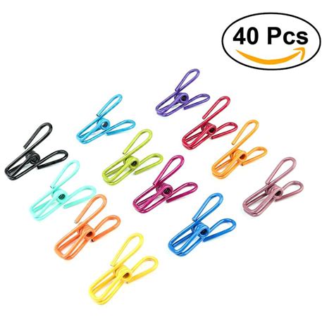 Ounona 40pcs Clothes Pegs Laundry Pegs Towel Clips Colorful Pvc Coated Steel Wire Clips Holders