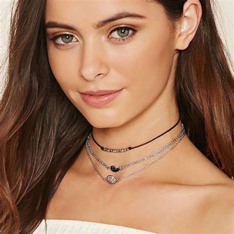 2016 Boho Black Velvet Choker Necklace Women Natural Stone Chokers Necklace Silver Chain Chocker
