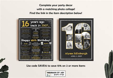 16th Birthday Sign Personalized 16th Birthday Poster Sweet Etsy Canada