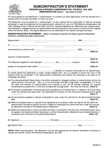 Subcontractor Statement Nsw Download 2020 2021 Fill And Sign