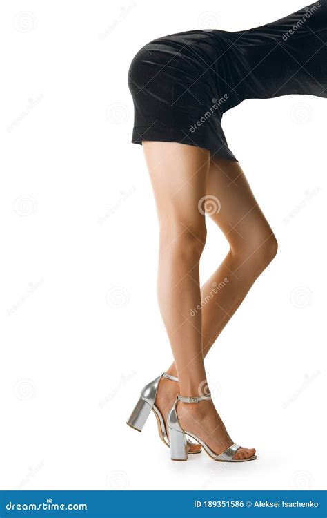 Female Body Bend Forward Long Slim Female Legs In Profile Stock Photo