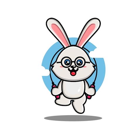Premium Vector Cute Rabbit Play Jump Rope Cartoon Vector Illustration